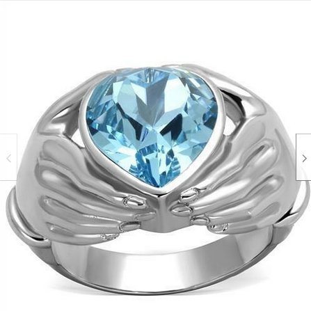 Jewellery Kingdom Aquamarine Heart Cz Hand Bezel Stainless Steel Solitaire Ladies Ring (Blue) - Rings - British D'sire