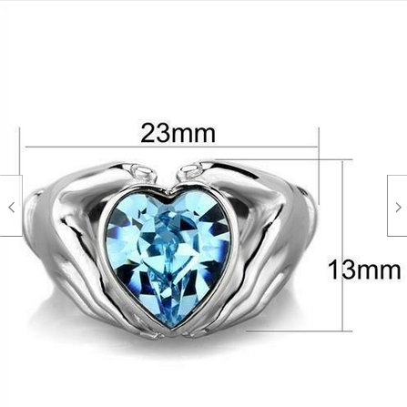 Jewellery Kingdom Aquamarine Heart Cz Hand Bezel Stainless Steel Solitaire Ladies Ring (Blue) - Rings - British D'sire