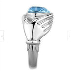 Jewellery Kingdom Aquamarine Heart Cz Hand Bezel Stainless Steel Solitaire Ladies Ring (Blue) - Rings - British D'sire