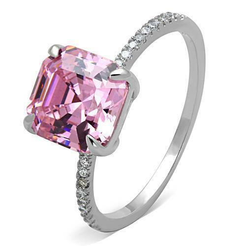 Jewellery Kingdom Asscher Cubic Zirconia Sapphire Ladies Square Sterling Silver Ring (Pink) - Jewelry Rings - British D'sire Main image