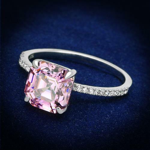 Jewellery Kingdom Asscher Cubic Zirconia Sapphire Ladies Square Sterling Silver Ring (Pink) Secondary image