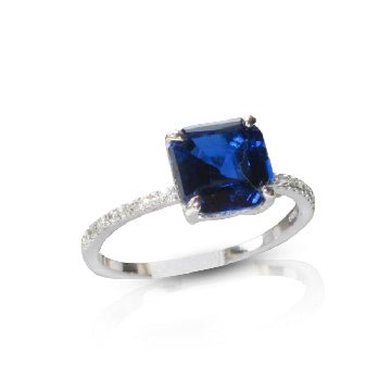 Jewellery Kingdom Asscher Cut Sterling Silver Stamped Ladies Sapphire Ring (Blue) - Rings - British D'sire Main image