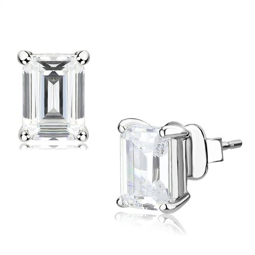 Jewellery Kingdom Asscher Stud Simulated Diamond Silver 2.5ct Per Ear Rhodium Earrings - Earrings - British D'sire Main image