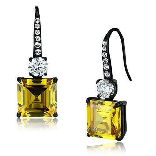 Jewellery Kingdom Asscher Yellow Topaz Dangle Drop Stainless Steel Hook Clear Ladies Earrings - Earrings - British D'sire