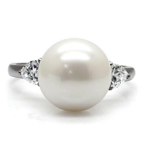 Jewellery Kingdom Aurora Borealis Heart Cz Stainless Steel Ladies Rainbow Silver Pearl Ring - Jewelry Rings - British D'sire