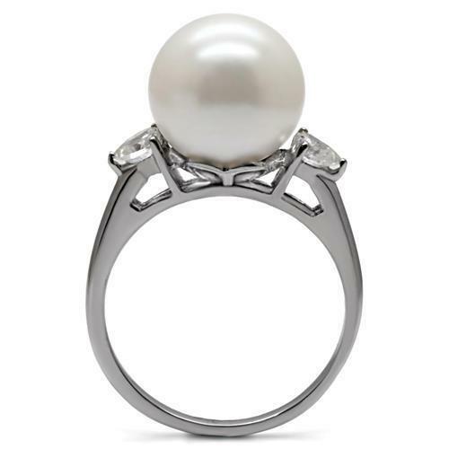 Jewellery Kingdom Aurora Borealis Heart Cz Stainless Steel Ladies Rainbow Silver Pearl Ring - Jewelry Rings - British D'sire