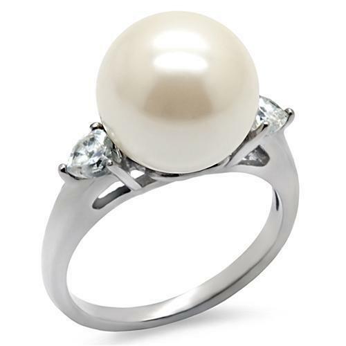 Jewellery Kingdom Aurora Borealis Heart Cz Stainless Steel Ladies Rainbow Silver Pearl Ring - Jewelry Rings - British D'sire