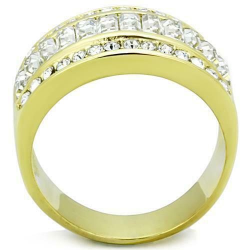 Jewellery Kingdom Baguettes 18kt Cubic Zirconia Steel Eternity 11mm Comfort Ladies Gold Band Ring - Jewelry Rings - British D'sire