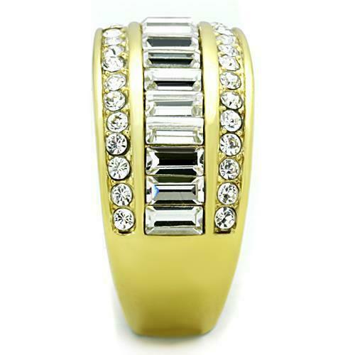 Jewellery Kingdom Baguettes 18kt Cubic Zirconia Steel Eternity 11mm Comfort Ladies Gold Band Ring - Jewelry Rings - British D'sire