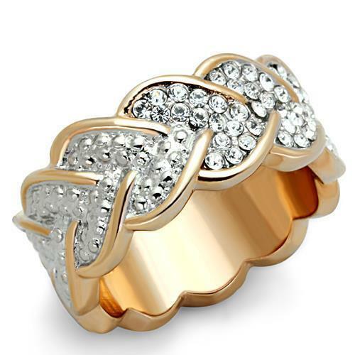Jewellery Kingdom Band 9mm Cubic Zirconia Ladies Steel Eternity Pave No Tarnish Unique Ring (Rose Gold) - Jewelry Rings - British D'sire Main image
