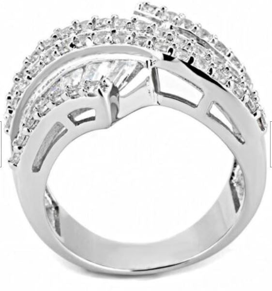 Jewellery Kingdom Band Emerald Simulated Diamonds Ladies Ring (Silver) - Jewelry Rings - British D'sire Main image