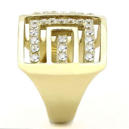 Jewellery Kingdom Band Greek Key Ladies Cubic Zirconia 18kt Steel Ring (Gold) Secondary image