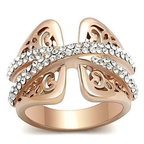 Jewellery Kingdom Band Ladies Crossover Pretty Flat Cubic Zirconia Sz J L Ring (Rose Gold) - Jewelry Rings - British D'sire Main image