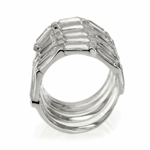 Jewellery Kingdom Band Long Finger Cubic Zirconia Stainless Steel Ladies Ring (Silver) - Jewelry Rings - British D'sire