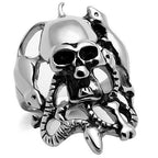 Jewellery Kingdom Band Snake Biker Thumb Signet Pinky Stainless Steel Silver Mens Skull Ring - Jewelry Rings - British D'sire