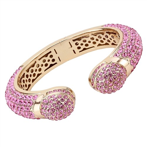 Jewellery Kingdom Bangle Rose Gold Cubic Zirconia Hinged Ball Handmade Chunky (Pink) - Bracelets & Bangles - British D'sire Main image