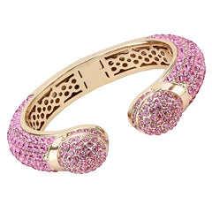 Jewellery Kingdom Bangle Rose Gold Cubic Zirconia Hinged Ball Handmade Chunky (Pink) - Bracelets & Bangles - British D'sire