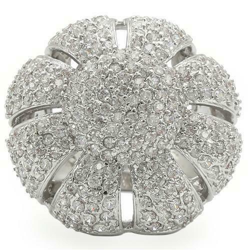 Jewellery Kingdom Big Pave Silver Rhodium Cubic Zirconia Ladies Cocktail Ring - Jewelry Rings - British D'sire Main image