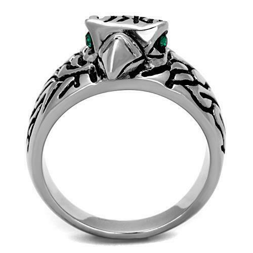 Jewellery Kingdom Biker Cubic Zirconia Emerald Thumb Signet Pinky Stainless Steel Mens eagle Ring Band - Jewelry Rings - British D'sire