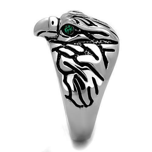 Jewellery Kingdom Biker Cubic Zirconia Emerald Thumb Signet Pinky Stainless Steel Mens eagle Ring Band - Jewelry Rings - British D'sire