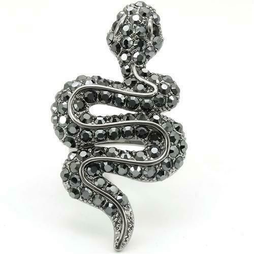 Jewellery Kingdom Black Jet Cubic Zirconia Ruthenium Animal Sparkling Ladies Snake Ring (Silver) - Jewelry Rings - British D'sire