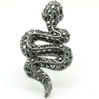 Jewellery Kingdom Black Jet Cubic Zirconia Ruthenium Animal Sparkling Ladies Snake Ring (Silver) - Jewelry Rings - British D'sire