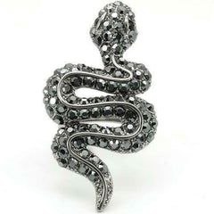 Jewellery Kingdom Black Jet Cubic Zirconia Ruthenium Animal Sparkling Ladies Snake Ring (Silver) - Jewelry Rings - British D'sire
