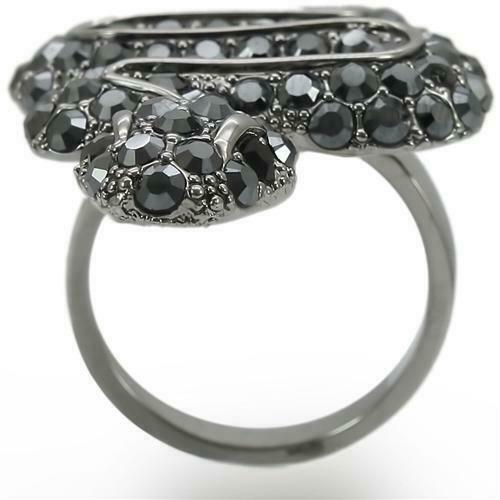 Jewellery Kingdom Black Jet Cubic Zirconia Ruthenium Animal Sparkling Ladies Snake Ring (Silver) - Jewelry Rings - British D'sire