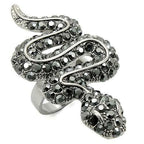 Jewellery Kingdom Black Jet Cubic Zirconia Ruthenium Animal Sparkling Ladies Snake Ring (Silver) - Jewelry Rings - British D'sire