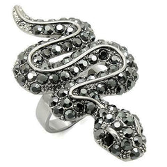 Jewellery Kingdom Black Jet Cubic Zirconia Ruthenium Animal Sparkling Ladies Snake Ring (Silver) - Jewelry Rings - British D'sire