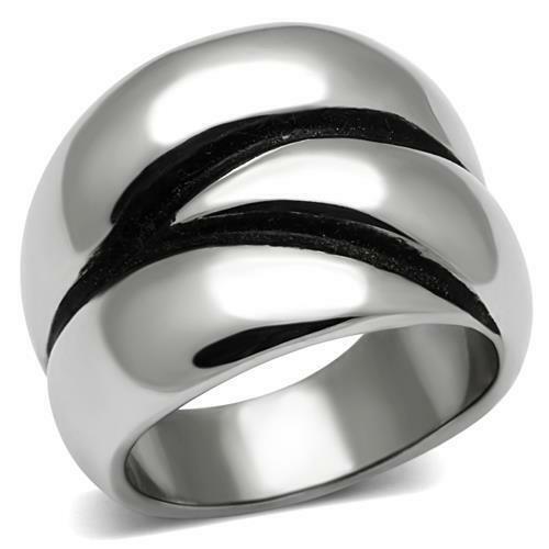 Jewellery Kingdom Blackened Stamped Chunky Ladies Stainless Steel Ring Band (Silver) - Jewelry Rings - British D'sire