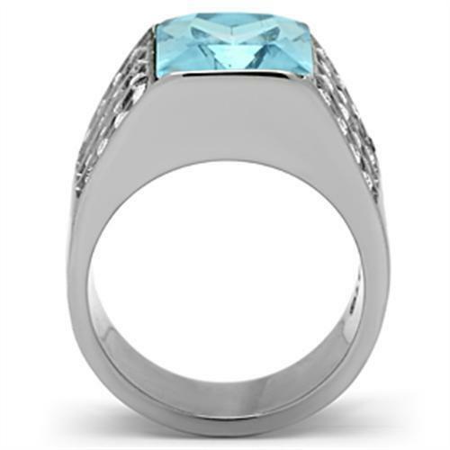Jewellery Kingdom Blue Cubic Zirconia Emerald Cut Stainless Steel Silver Cocktail Ladies Aquamarine Ring - Jewelry Rings - British D'sire