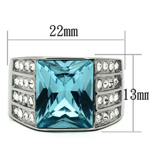 Jewellery Kingdom Blue Cubic Zirconia Emerald Cut Stainless Steel Silver Cocktail Ladies Aquamarine Ring - Jewelry Rings - British D'sire