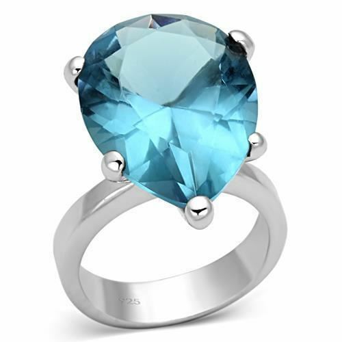 Jewellery Kingdom Blue Cubic Zirconia Sterling Silver 925 10 CT Solitaire Designer Ladies Pear Ring Secondary image