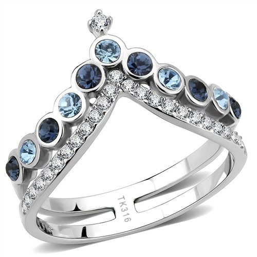 Jewellery Kingdom Blue Sapphire Stacking Wishbone Cubic Zirconia Ring (Silver) - Rings - British D'sire Main image