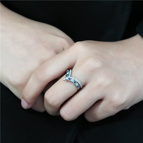 Jewellery Kingdom Blue Sapphire Stacking Wishbone Cubic Zirconia Ring (Silver) - Rings - British D'sire