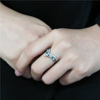 Jewellery Kingdom Blue Sapphire Stacking Wishbone Cubic Zirconia Ring (Silver) - Rings - British D'sire