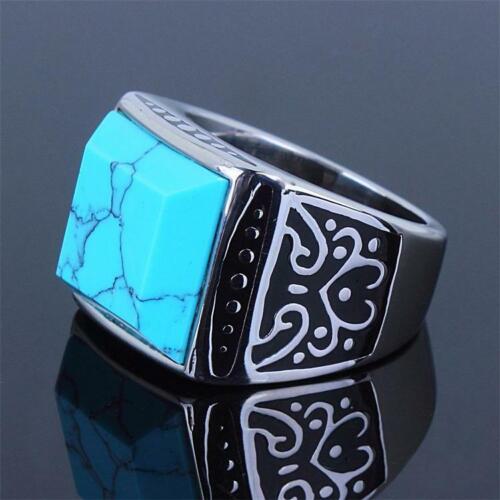 Jewellery Kingdom Blue Signet Square Stainless Steel Silver Pinky Mens Turquoise Ring Secondary image