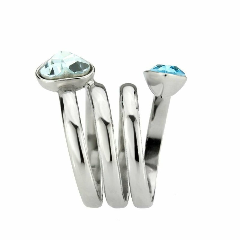 Jewellery Kingdom Blue Topaz Aquamarine Silver Stainless Steel Coil Ladies Silver Band Ring - Jewelry Rings - British D'sire