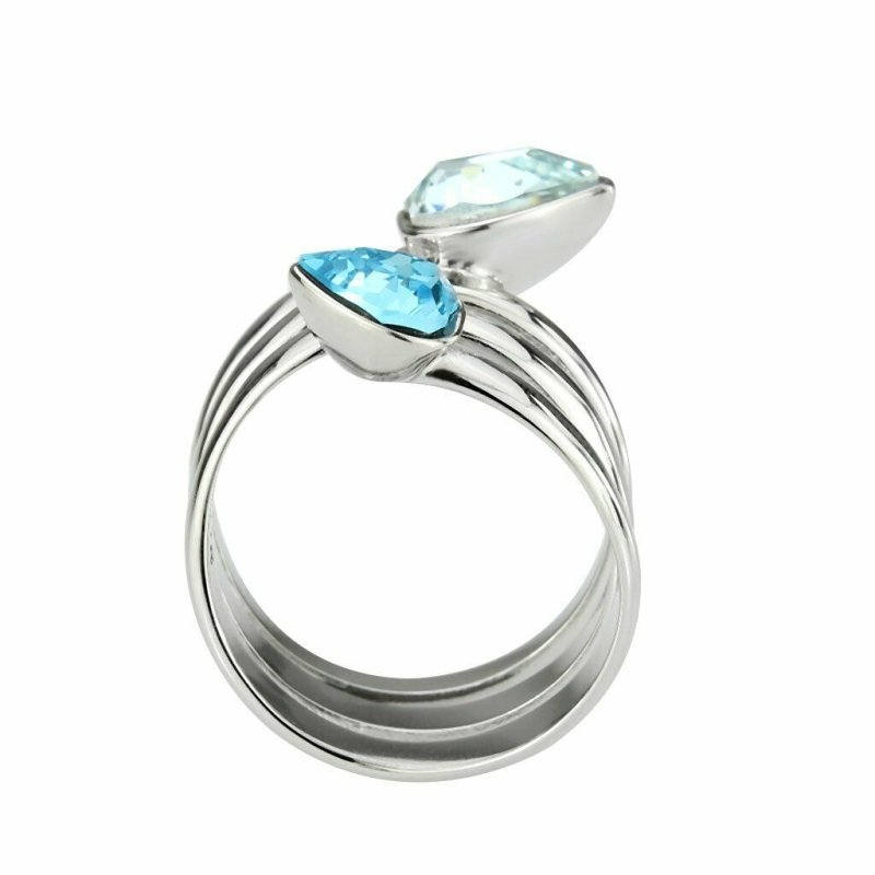 Jewellery Kingdom Blue Topaz Aquamarine Silver Stainless Steel Coil Ladies Silver Band Ring - Jewelry Rings - British D'sire
