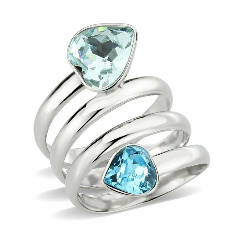 Jewellery Kingdom Blue Topaz Aquamarine Silver Stainless Steel Coil Ladies Silver Band Ring - Jewelry Rings - British D'sire Main image