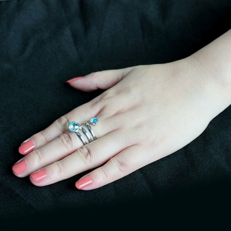 Jewellery Kingdom Blue Topaz Aquamarine Silver Stainless Steel Coil Ladies Silver Band Ring - Jewelry Rings - British D'sire