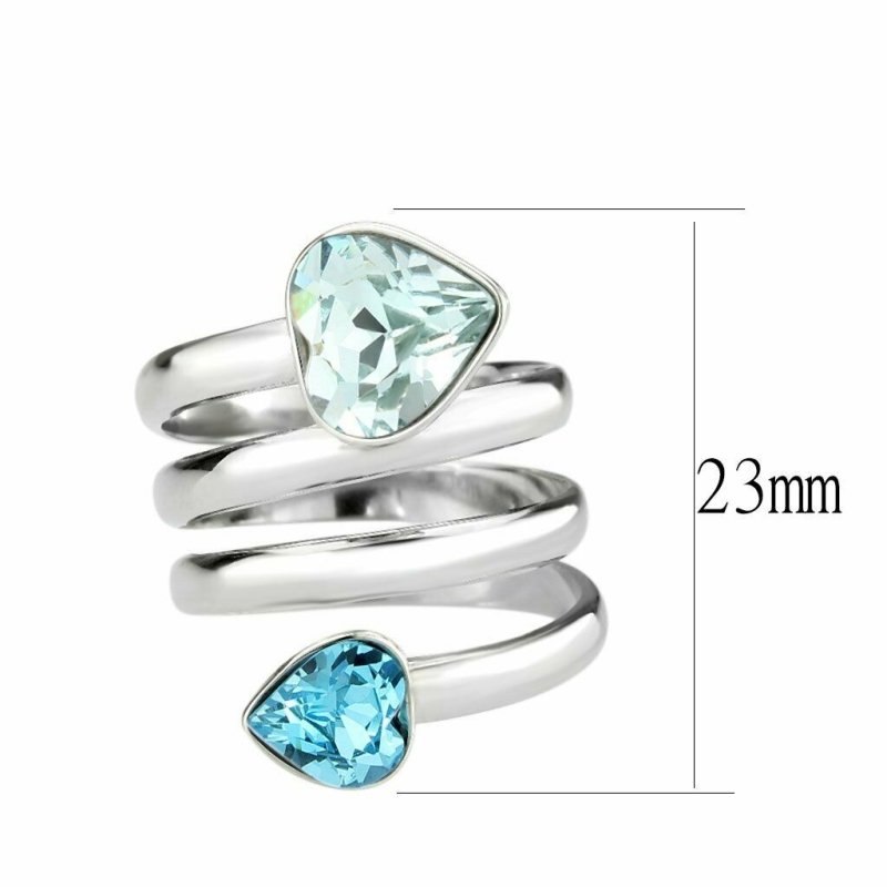 Jewellery Kingdom Blue Topaz Aquamarine Silver Stainless Steel Coil Ladies Silver Band Ring Secondary image