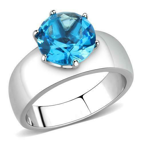 Jewellery Kingdom Blue Topaz Cz Solitaire 2 Carat Stainless Steel Ladies Silver Ring - Jewelry Rings - British D'sire Main image