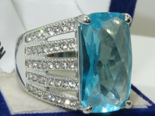 Jewellery Kingdom Blue Topaz Emerald Cut Cubic Zirconia Ring (Silver) - Rings - British D'sire