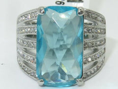 Jewellery Kingdom Blue Topaz Emerald Cut Cubic Zirconia Ring (Silver) - Rings - British D'sire