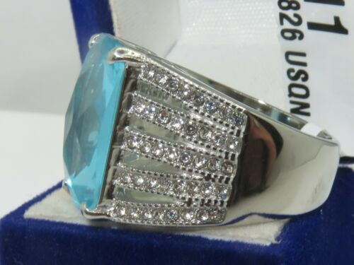 Jewellery Kingdom Blue Topaz Emerald Cut Cubic Zirconia Ring (Silver) - Rings - British D'sire