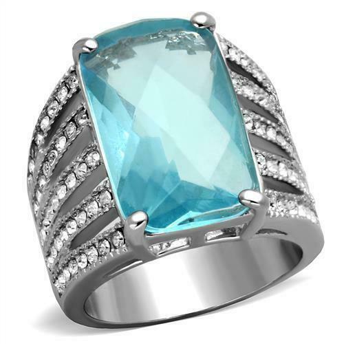 Jewellery Kingdom Blue Topaz Emerald Cut Cubic Zirconia Ring (Silver) - Rings - British D'sire