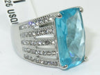 Jewellery Kingdom Blue Topaz Emerald Cut Cubic Zirconia Ring (Silver) - Rings - British D'sire
