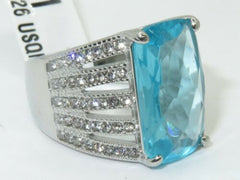 Jewellery Kingdom Blue Topaz Emerald Cut Cubic Zirconia Ring (Silver) - Rings - British D'sire